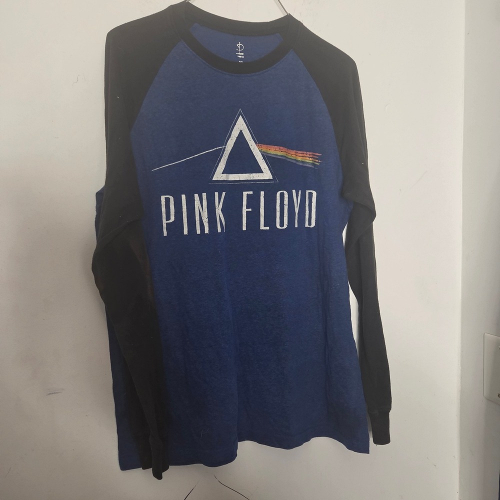 Pink Floyd Dark Side of the Moon Blue Black Raglan Long Sleeve Shirt Mens M 2014